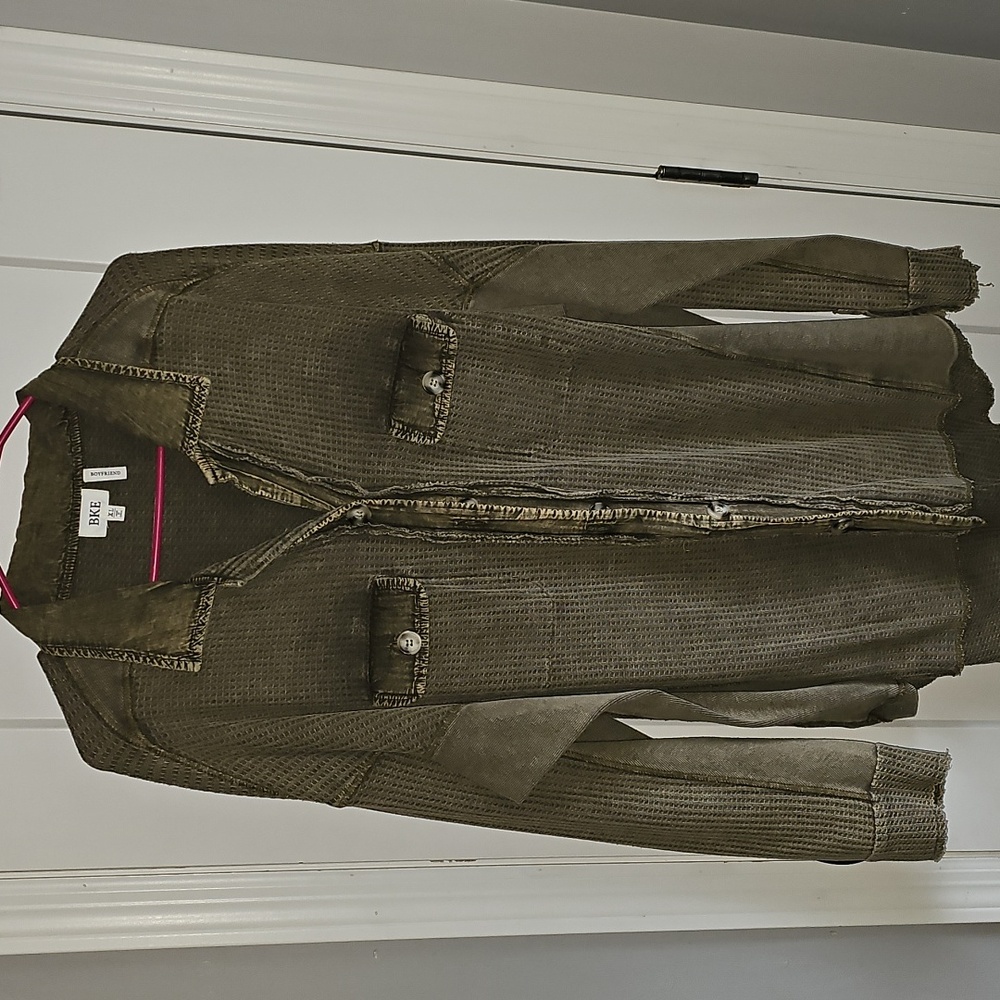 BKE WAFFLE KNIT like new green mineral wash  shacket/shirt top. Sz xlg